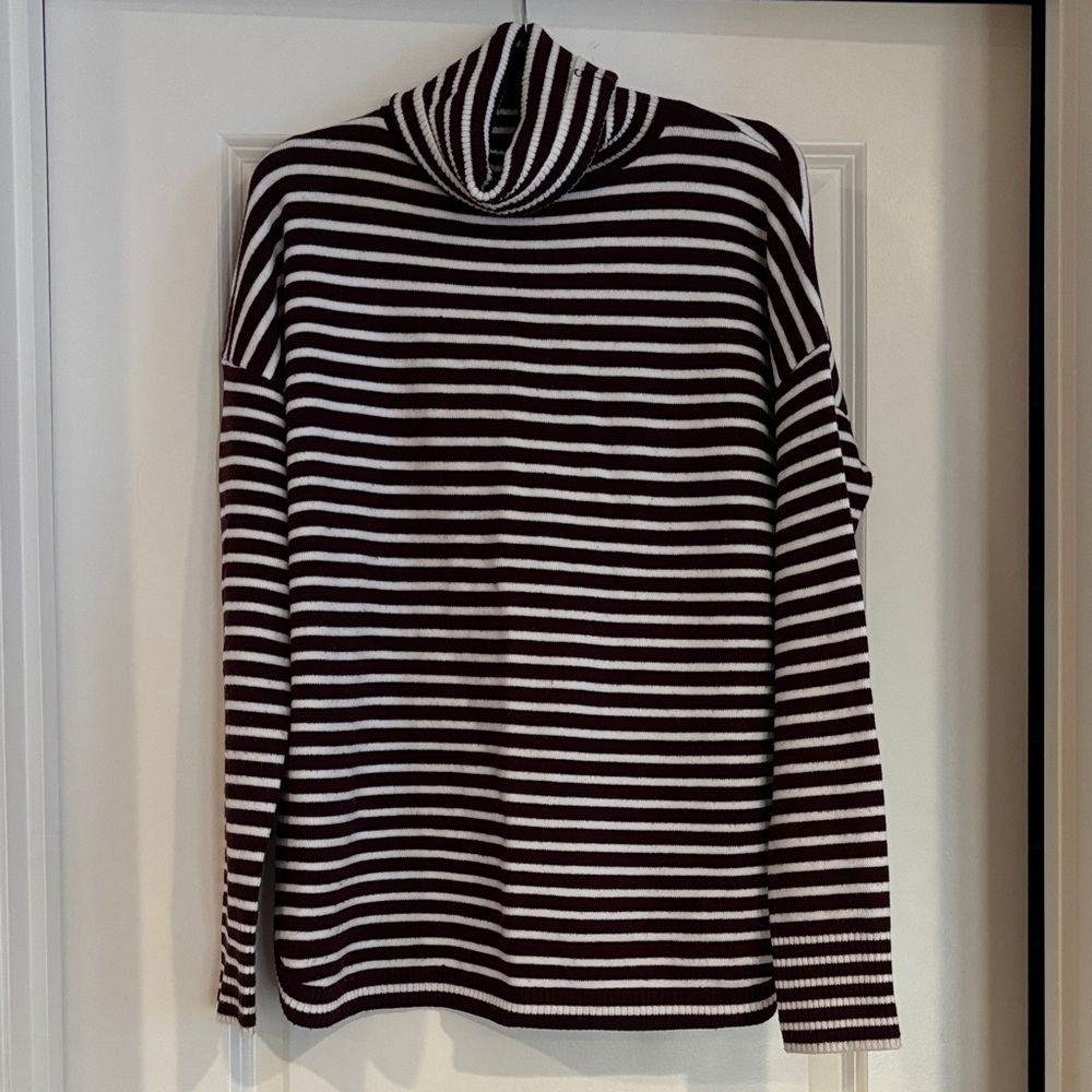French Connection Black and White Striped Turtleneck Sweater
